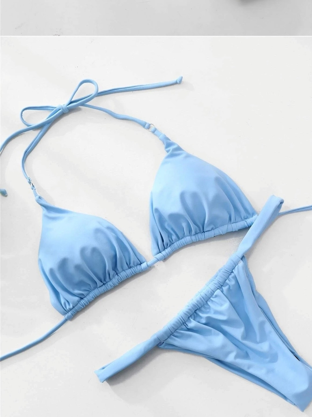 Light Blue Ruched Triangle Bikini Set by - Picture 5 of 6